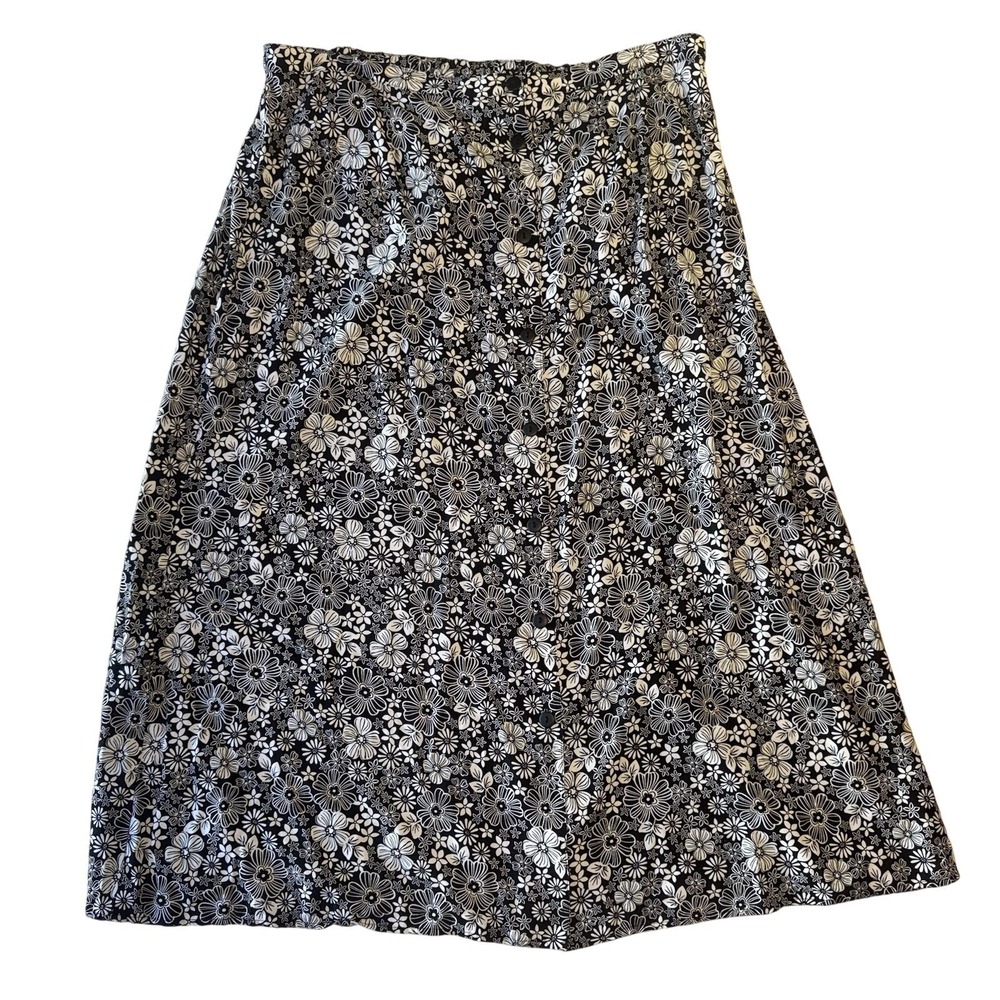 CJ Banks Womens Maxi Skirt Black White Floral Print Elastic Waist Size 1X